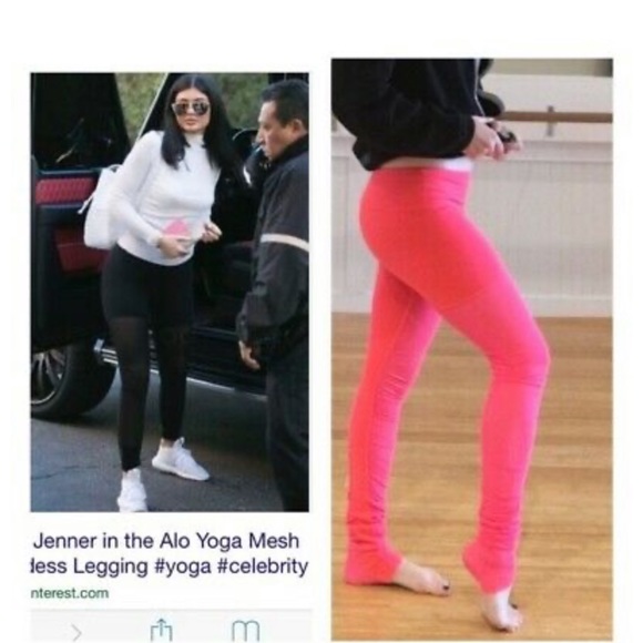 Alo Yoga Mesh Goddess Legging Neon Azalea Size Medium Dance Pilate - Picture 14 of 16